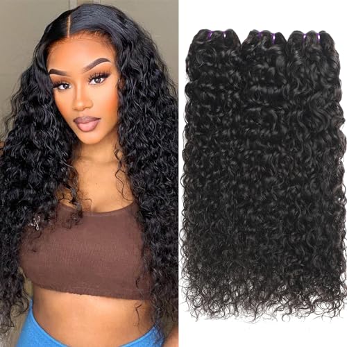Beauty Queen 16A Water Wave Bundles Human Hair 18 20 22 Inch 100% Unprocessed Brazilian Virgin Thick Hair Weave 3 Bundles Natural Black Color