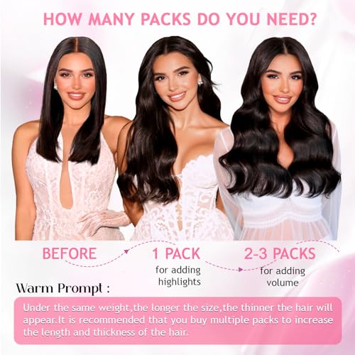 Clip in Hair Extensions Real Human Hair,100% Brazilian Remy Human Hair Clip ins for Women, Straight Seamless Double Weft Hair Extensions, Invisible 8pcs, 14 Inch 80g, #1B Natural Black