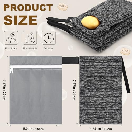8 Pcs Travel Soap Bar Bag Set, 4 Waterproof & Leakproof Soap Dish Case 4 Foaming Nets Multifunctional Toiletry Shower Gym Essentials Quick Dry Pouch for Camping Enthusiasts(Gray)