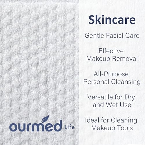 Ourmed Life Face Towels, Thicker Disposable Biodegradable Clean Face Wipes for Sensitive Skin, Lint- free Face Cloths for Makeup Remover, Skincare and Women Cleaning, Dry Wipes, 80 Count Dot Texture