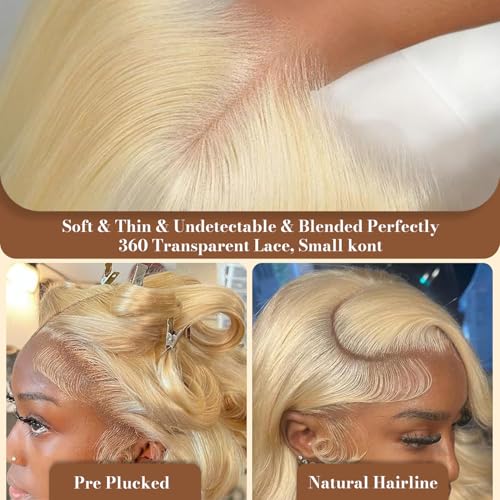 613 Lace Front Wig Human Hair 7¡¿5 Glueless Blonde Body Wave Lace Front Wigs Human Hair Pre Plucked Pre Cut 180% Density Wear And Go Blonde Short Bob Wigs For Women 14inch