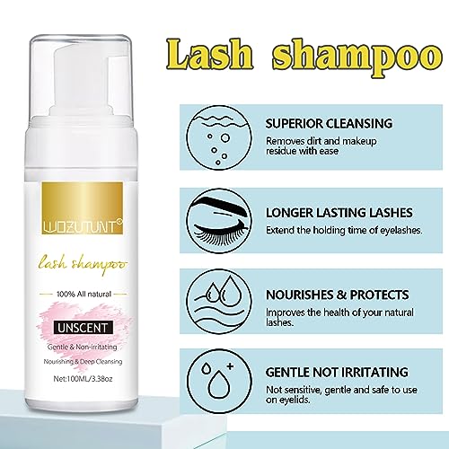 3.38OZ Eyelash Extension Cleanser Lash Mousse Unsent Lash Shampoo for Extensions, Natural Lashes Makeup & Mascara Remover Professional & Self