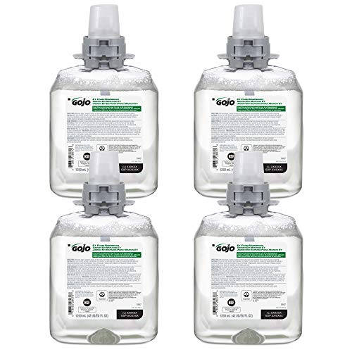 GOJO E1 Foam Handwash, Fragrance Free, 1250 mL Handwash Refill FMX-12 Push-Style Hand Soap Dispenser (Pack of 4) - 5167-04