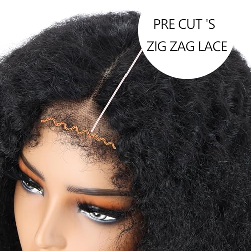 4C Edges 24 Inch Kinkycurly Wig Human Hair Lace Wigs Glueless Wigs Human Hair Pre Plucked Brazilian Afro Culry Wig Lace Closure Wigs for Black Women Virgin Hair