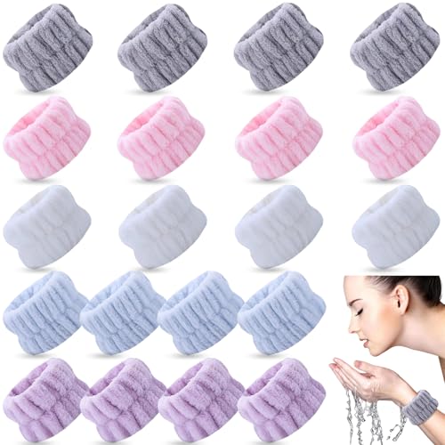 20 Pcs Wrist Bands for Washing Face, Absorbent Face Washing Wristbands, Spa Wrist Towels Beauty Towel Bands Arm Bands for Washing Face for Prevent Water from Running Down Arms