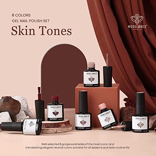 modelones Gel Nail Polish Kit -6 Colors Fall Winter Nude Pink Gel Polish Set Skin Tones Neutral Brown Soak Off Gel Nail Kit Manicure DIY Nail Art Salon Home Gift