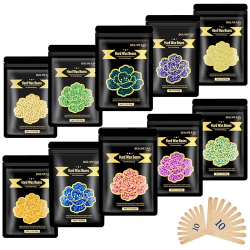 Hard Wax Beads, 2.2lb Wax Beans for Hair Removal, 10 Packs Multi Color Waxing Beads for Full Body, Face, Brazilian Bikini, Legs and Sensitive Skin at Home, Wax Refill for Women Men