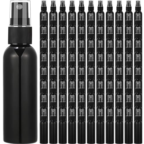 Tanlade 100 Pcs 2oz Small Spray Bottles Refillable Mini Spritzer Clear Empty Plastic Spritz Bottle Refillable Reusable Travel Size Mist Sprayer for Travel Cleaning Perfume Liquid(Black)
