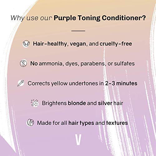 oVertone Haircare Purple Toning Conditioner - Neutralizes Brassiness for Blonde & Platinum Hair - Deeply Hydrating Formula with Shea Butter & Coconut Oil - Vegan, Cruelty-Free, Paraben-Free - 8 oz