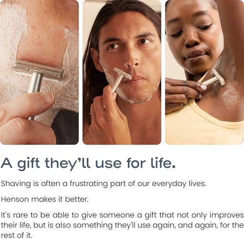 Henson AL13 Safety Razor Shave Set ? Includes Safety Razor, Stand & 100 Razor Blades ? Gentle, Precision Shaving Kit for Men & Women ? Aluminum Double Edge Razor for Smooth, Irritation-Free Shaves