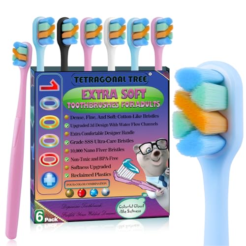 6-Pack Extra Soft Toothbrushes for Sensitive Teeth & Receding Gums - Dentist-Designed Tapered Bristles for Gentle Plaque Removal - Individually Wrapped Toothbrushes