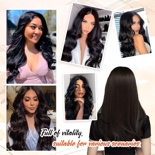 Invisible Wire Hair Extensions Real Human Hair - 22 Inch 95G Jet Black Transparent Fish Line Clip-Ins Hair Piece, 100% Remy Human Hair Extensions for Women
