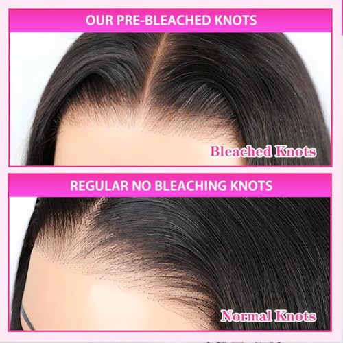 24 inch Glueless Wigs Human Hair Pre Plucked Pre Cut 7X5 HD Lace Upgrade Invisible Knots Wear and Go Deep Wave No Glue Lace Wig, Glueless Wig Human Hair Wigs Natural black 200% Density