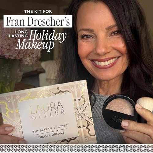 LAURA GELLER NEW YORK Baked Starter Kit- Baked Balance-n-Brighten, Medium + Best of the Best Tuscan Dreams Face Palette + Retractable Angled Kabuki Brush - Holiday 2025 Exclusive