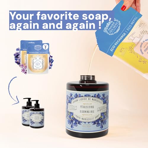 Panier des Sens - Liquid Hand Soap Refills ? Blooming Iris Foaming Hand Soap Refill ? French Coconut Oil Moisturizing Hand Wash - Kitchen & Bathroom Hand Wash- Soft Soap Refill 96% Natural - 34 Floz