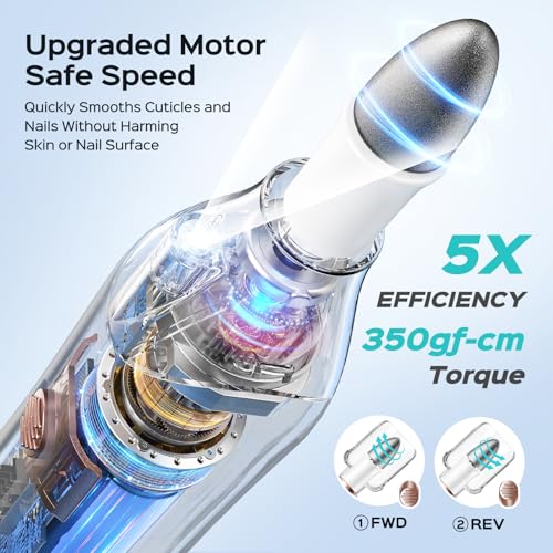 COSLUS Professional Manicure Pedicure Kit, 5-in-1 Electric Nail File for Toenail Hand Feet Care - Wider Grinder for Thick Nails, Cordless, 5 Speed, for Men Women Seniors Home Salon, Black, C43(END10)