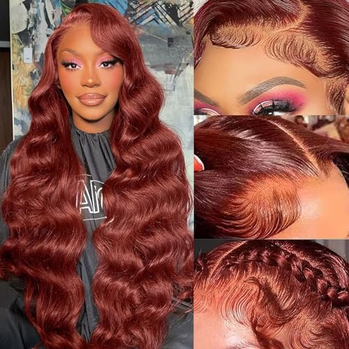 Long Reddish Brown Wig Human Hair 13x4 HD Transparent Lace Front Wigs 200% Density Glueless Wgs Pre Plucked with Baby Hair Auburn Red Colored Lace Frontal Wigs for Women 30 Inch.