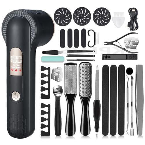 Electric Callus Remover with Dander Vacuum for Feet, Portable 36 in 1 Pedicure Kit Foot File Callus Remover, Waterproof Rechargeable Foot File for Foot Care with 3 Heads&LCD Display