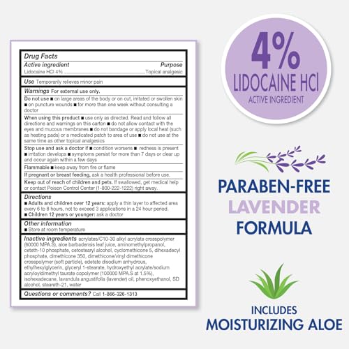 TheraCare 4% Lidocaine Roll-On | Soothing Lavender Scent | OTC Strength | Pain Relief Liquid | 2.5 oz. 73 mL | Topical Anesthetic
