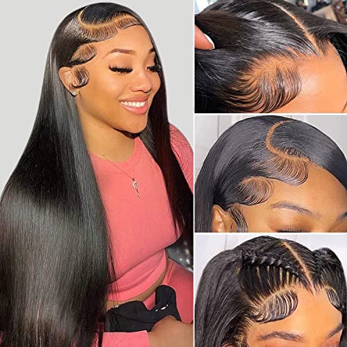Straight 13x4 HD Lace Front Wigs Human Hair Pre Plucked 12A 180 Density Straight Wigs for Black Women Human Hair Glueless Frontal Wigs Human Hair HD Lace Wig 24 Inch