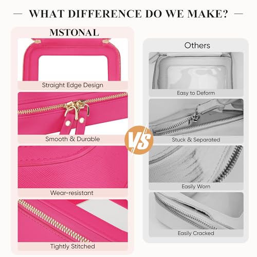 Clear Makeup Bag, Travel Toiletry Bag Cosmetic Case for Women, Waterproof Portable Make Up Skincare Pouch with Zipper, Compact Car Organizer Bag for Essentials, Mini & Medium, Hot Pink