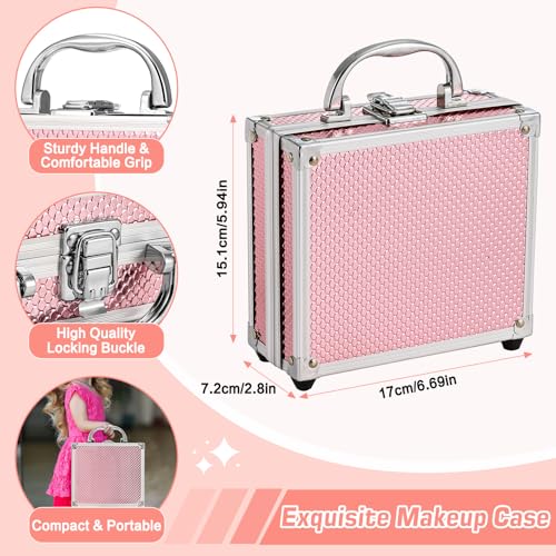 Anpro All-In-One Makeup Carry Case with Pro Teen Makeup Set, Full Starter Cosmetics Kit with Makeup Brushes, Eye Shadows Palette, Blushes, Glitter Gel, Temporary Tattoo Stickers - Blue, Style04
