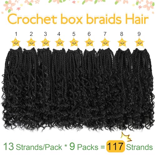 Fulcrum Goddess Box Braids Crochet Hair 12 Inch,9 Packs Boho Box Braid Crochet Hair for Women,Pre-looped Bohemian 3X Crochet Braiding Hair with Curly Ends(12Inch, 1B#)