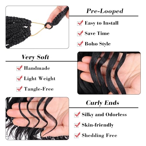 Leeven 14 Inch Pre Looped Ocean Wave Crochet Braids 8 Packs Black Short Curly Crochet Hair Boho Ocean Braids Pre Twisted Synthetic Deep Wavy Crochet Hair for Women
