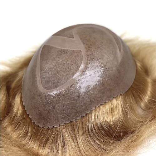 HAPPY&CC Mens Toupee Human Hair System Piece for Men Fine Mono with Pu Skin Base Peluquines Para Hombre Hair Replacement Men's Toupee Wig 8x10 Inch #21 Bonde