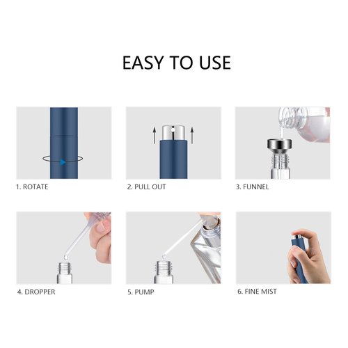 Lil Ray 8ML Portable Mini Perfume Atomizer Spray Bottle(4 PCS), Travel Refillable Atomizer Sprayer for Perfume,Cologn, Fragrance with Twist Design (Matte Black&Rose Gold&Blue&Silver)