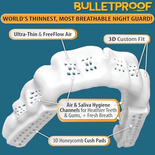 Night Guard BulletProof: World¡¯s Thinnest Mouth Guard for Grinding Teeth at night. TMJ Bite Clenching Mouthguard for Sleeping. Women Men Nighttime Dental Bruxism Relief Nightguard for Sleep Adult Kids