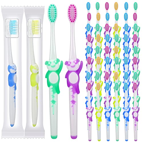 Bokon 100 Pcs Toothbrush for Kids Individually Wrapped Children Soft Disposable Manual Toothbrush Bulk Panda Travel with Bristle Rubber Handle for School Daycare Oral Hygiene