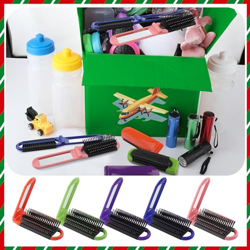 Barydat 200 Pcs Folding Hair Brush with Mirror Bulk Portable Small Hair Brush Mini Compact Colourful Pocket Massage Combs Travel Toiletry Bag Makeup Purse for Women Girls Kids
