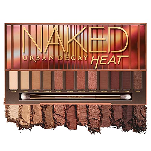 Urban Decay Naked Heat Eyeshadow Palette, Warm Brown Neutral Makeup Palette, Matte, Metallic, Shimmer Finish, 12 Amber-hued Red & Orange Eye Shadows