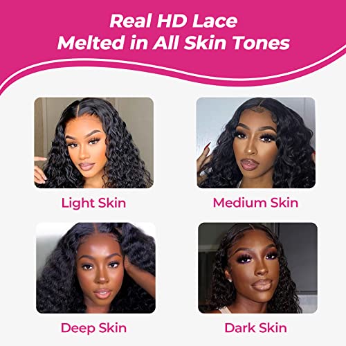 SKINLIKE 5x5 REAL HD Lace Closure Deep Wave Baby Hair Pre Plucked Swiss HD Lace Closures Only Ultra-thin Melted Virgin Human Hair Natural Black Serrated Edge 20 Inch