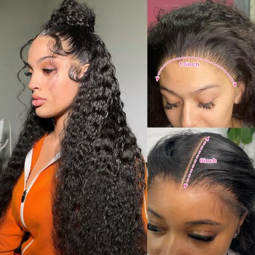 13x6 Deep Wave Lace Front Wigs Human Hair Pre Plucked Deep Curly HD Lace Frontal Wigs Human Hair 180 Density Lace Frontal Wigs for Women Glueless Wigs 26 Inch