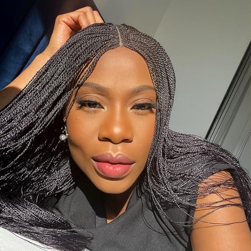 Micro Needle Senegalese Twists Braided Wig, Micro Twists Wigs, Braided Wigs for Black Women, Premium Synthetic Handmade Braid Wig - Dark Purple (20 inches)