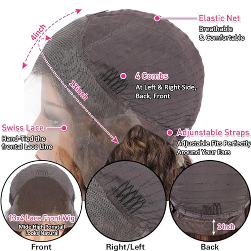 NVL Lace Front Wigs Human Pre Plucked with Baby Hair 200 Density 13x4 HD Transparent Straight Lace Front Wigs for Women Human Hair Glueless (4/27 highlight deep wave lace front wig, 26 Inch)
