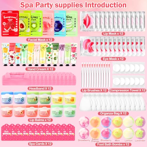 Ponhey 132 PCS Spa Party Supplies for Girls, Spa Party Favors Include Face Masks Skincare, Hand Cream, Lip Balm, Under Eye Patches, Lip Mask and Foot Bath Bombs, Spa Birthday Sleepover Party Supplies