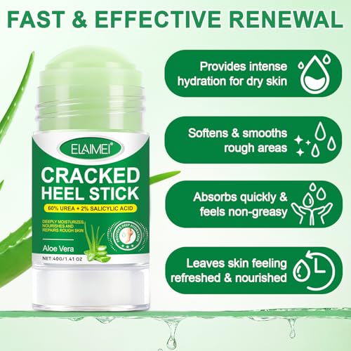 60% Urea plus 2% Salicylic Acid Foot Care Stick, Deep Hydration Soften & Smooth Thickened Areas, Intensive Moisturizer Repairs for Dry, Cracked Heels & Thickened Skin (1.41 Ounce, Aloe Vera)