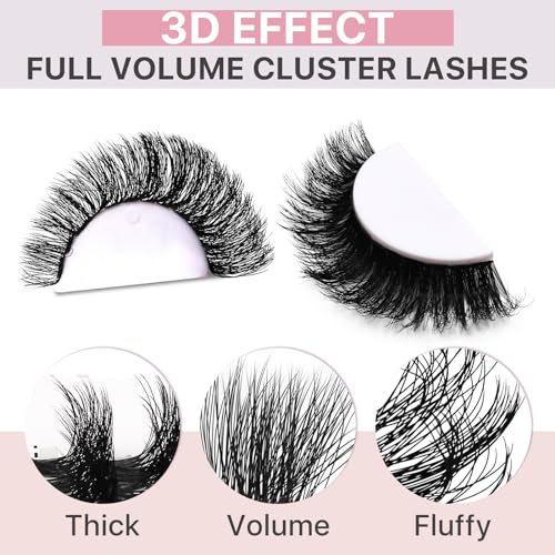Fluffy Lash Extension Kit 280Pcs Thick Eyelash Extension Kit 80D 100D Mix 10-18mm Volume Cluster Lashes with Bond and Seal Tweezers Cluster Remover