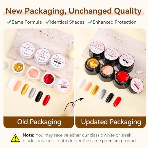 Makartt Gel Paint for Nail Art Set: 6 Colors No Wipe Solid Gel Polish for DIY Design at Home, Soak Off UV LED Manicure, Silver White Black Red Gold Nude