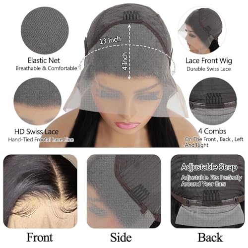 Straight Lace Front Wigs Pre Plucked Baby Hair 180 Density 13x4 HD Lace Frontal Wigs Brazilian Virgin Human Hair Wigs for Women Natural Color 28 Inch