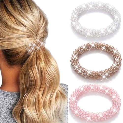 Fashey Rhinestone Hair Tie Fancy Ponytail Holders Sparkly Beaded Scrunchies Hair Accessories for Women (Type B)