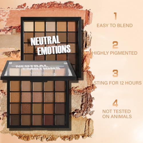 Nude Neutral Eyeshadow Palette, 25 Color Matte Shimmer Brown Gold Eye Shadow Palette, Pigment Naked Smokey Natural Eyeshadow Palette for Brown Eyes, Long Lasting Blendable Hypoallergenic Makeup Pallet