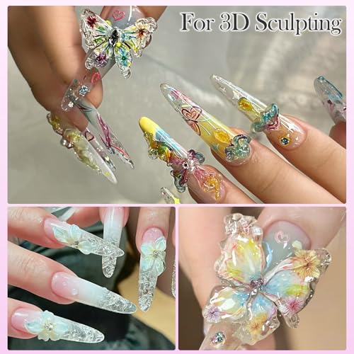 Clear and White Solid Builder Gel for Nails- Non-Stick Hand 3D Sculpting Extension Gel for Nail Art Carving Sculpting Patterns Nail Art Decoration DIY, 30g