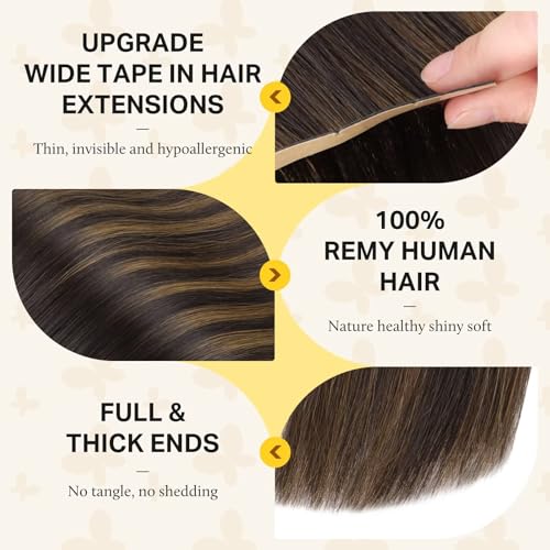 DOORES Tape in Hair Extensions, Balayage Dark Brown to Chestnut Brown 18 Inch 100g 20pcs, Wide Tape in Extensions Human Hair Real Remy Invisible Tape-ins Silky Straight Skin Weft Folding Wear