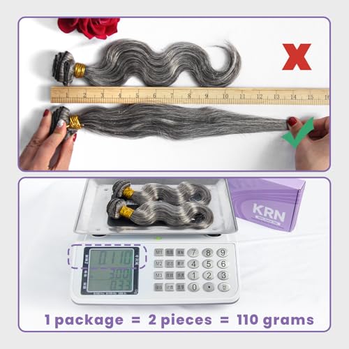 KRN Salt and Pepper Human Hair Bundles 12 14 16 Inch 100% Unprocessed Gray Virgin Human Hair Bundles Body Wave for Black Women Grey Hair Weave Extensions