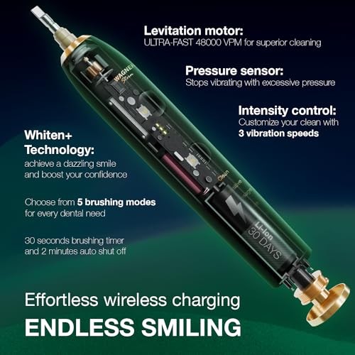 Wagner Stern WT8900 Series Electric Toothbrush ? Whitening & Pressure Sensor, 5 Modes, 3 Intensities, 8 Soft Brush Heads, Rechargeable, Travel Case Included
