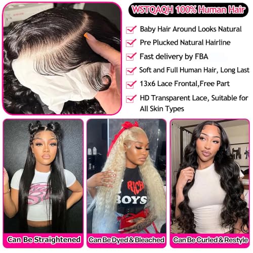 34 Inch Water Wave Lace Front Wigs Human Hair 13x6 HD Transparent Lace Frontal Wigs Human Hair Pre Plucked 200% Density Wet and Wave Wig for Black Women Natural Color